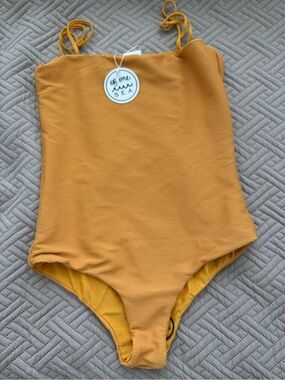 Of One Sea Women’s Mustard Yellow Ribbed One-Piece Swimsuit